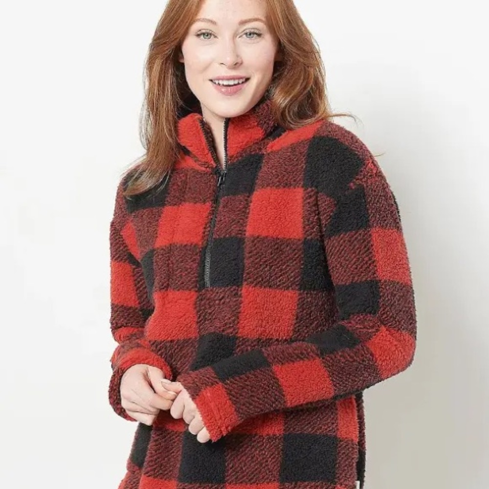 Koolaburra by‎ UGG Brushed Back Sherpa Pullover Red and Black Womens XS